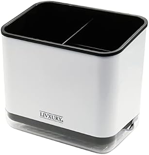 LIVXURY utensils holder, Cutlery holder, Cutlery drainer, Sink tidy kitchen sink organizer, Sink tidy, Sink caddy, Multipurpose kitchen caddy, LUXURY Utensils holder, Utensils holder, White and Black
