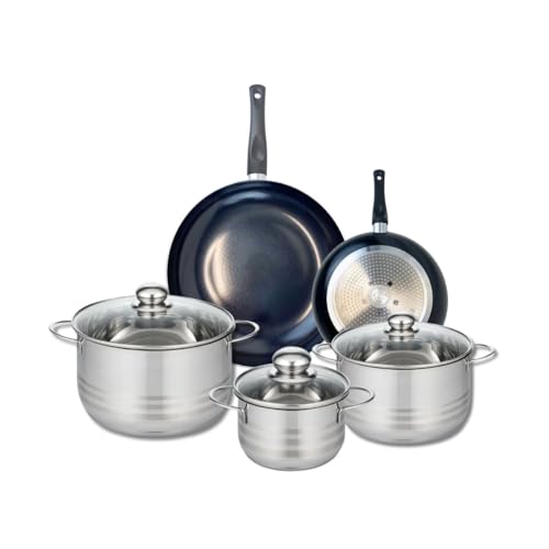 ELO 9727250 - Set di 2 padelle da forno 20 e 28 cm e 3 pentole 16, 20 e 24 cm Elo Prima Lucidante, acciaio inox, induzione 9727250