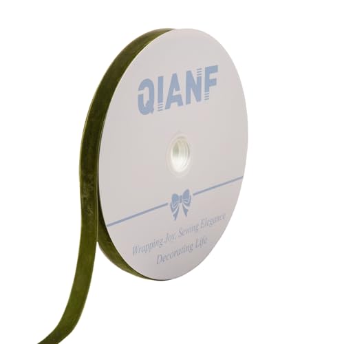 Image of QIANF Vintage Moss Green Velvet Ribbon Christmas Ribbon for Gift Wrapping Crafts Christmas Tree Ornaments Garland Decorations, 5 /8 Inch X 25Yd