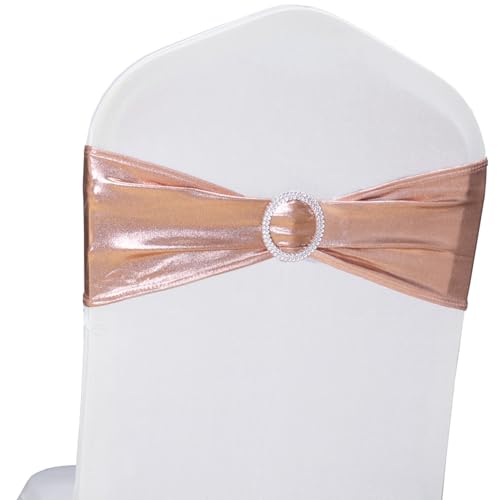 SINSSOWL Bandeau de Chaise Élastique à Enfiler avec Boucle en Lycra pour Mariage, Nœud de Chaise, Or Rose, 50 Pièces
