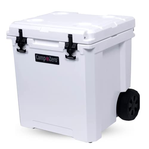 CAMP-ZERO 50L-52 Quart Hard Cooler with Easy-Roll Oversized Wheels, Extendable Aluminum Pull Handle, Perfect Insulated Ice Chest for Beverages, Beach, Camping, Family Picnics, Fishing and Boating