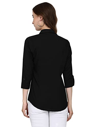 Image of Leriya Fashion Women's Summer Cotton Plain Tops 3 4 Flare Sleeve Tie Knot Loose Casual Tops