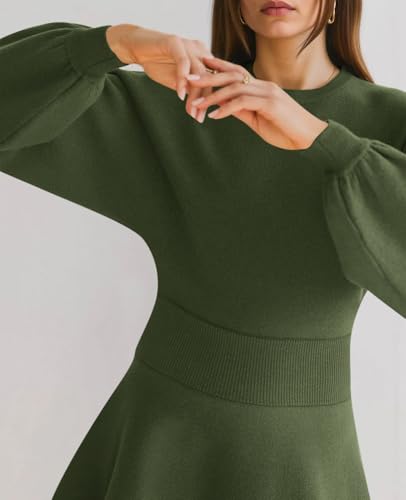 Cicy Bell Womens Puff Long Sleeve Sweater Dresses Casual Trendy A-Line Short Mini Dress Fall High Waisted Skater Dress2