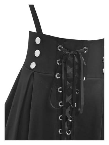 Overall Dress Plus Size Fashion Buttons Suspender Skirts Women Pleated Lace Up Basic Corset Flare Skirt Knee-Length Casual2