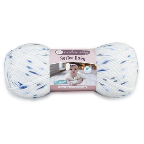 Image of Makromecity Softee Baby Yarn,%100 Premium Anti-Pilling Acrylic, 3.5 Oz, 273 yd (100gr /250 mt), Soft Yarn for Crocheting and Knitting (Blue Speckle, 1 Skein)