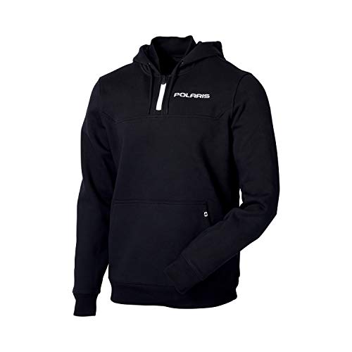Polaris Mens Journey Hoodie Quarter Zip Collared Warm Cotton Sweatshirt Black - Medium