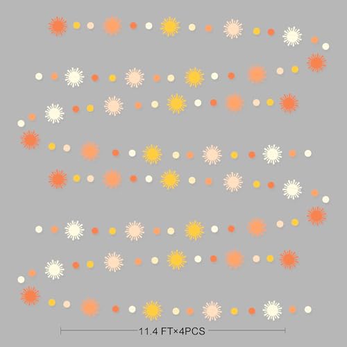 Image of Sun Party Decorations Boho Sun Polka Dot Garland Streamer Ombre Orange White Retro Muted Sun Banner for First Trip Around the Sun Hippie Boho Summer Birthday Shower Wedding Bridal Shower Supplies