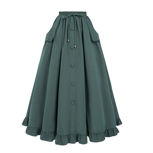 CR ROLECOS Womens Renaissance Skirt Victorian High Waist Peasant Double Layers Long Skirt