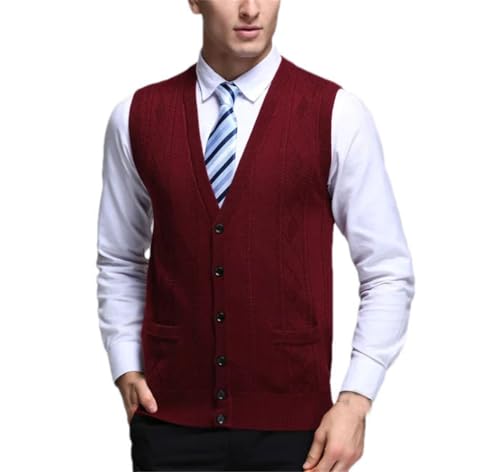 Men Knitted Cardigan Vest V-Neck Sleeveless Sweaters Button Down Knitted Sleeveless Sweater Vest
