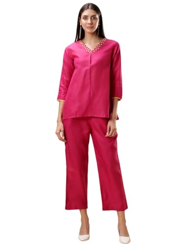 Image of Bani Women Co-ord Set, Top and Trouser Set 2 Piece Outfit, 3 /4 Sleeves Embroided V Neck, Coord Sets for Women| Western Dress, Stylish Design for All Occasions
