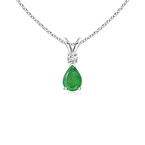 Sterling Silver Emerald Diamond Teardrop Pendant with 18
