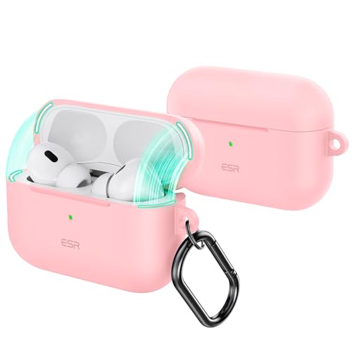 ESR AirPods Pro2 ケース(2023/2022/2019)AirPods Pro ケース(USB-C/Lightningケーブル)対応 マグネット蓋 カラビナ付き完全落下保護カバー Cloudシリーズ ピンク