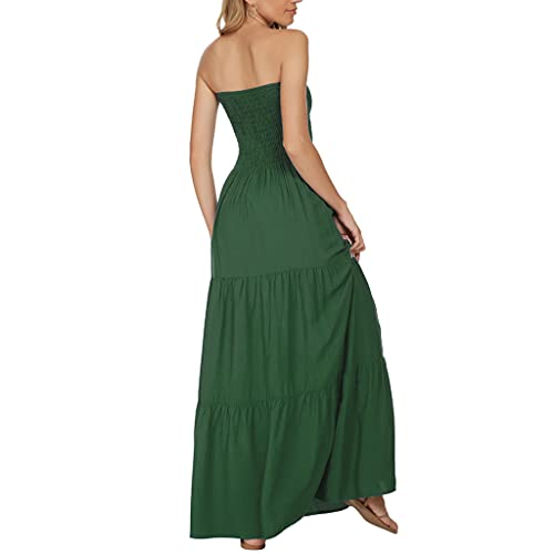 Image of Women's Summer Strapless Tube Top Maxi Dresses Off Shoulder Boho Beach Long Dress