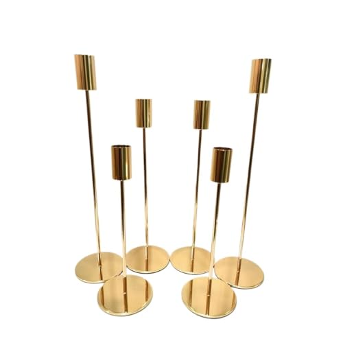 Portavelas de metal dorado para decoración elegante de mesa y centros de mesa, elegante acento para el hogar, perfecto para bodas, fiestas y eventos especiales (juego de 3)
