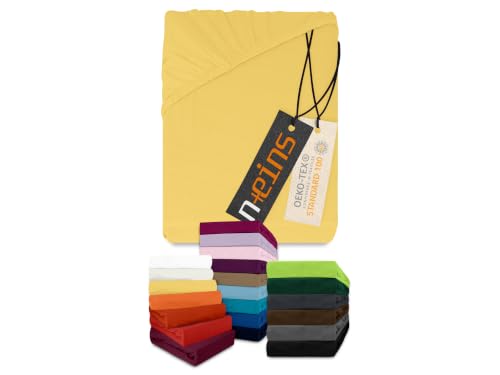 npluseins Jersey Spannbetttuch Baumwolle, 120x200 cm, Gelb – Ansicht 1