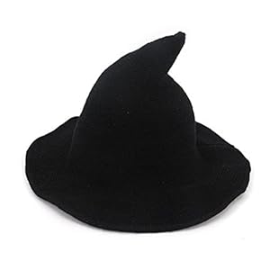 Modern Witch Hat Vrouwen Wide Brim Spire muts Halloween Cosplay vilthoed Flat Wol Kostuum, Halloween tuindecoratie