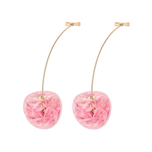 3D Dried Flower Red Cherry Drop Dangle Earrings Sweet Cute Stereo Fruit Jewelry for Women Girls (Pink)