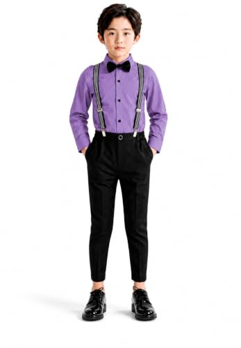 Image of SAGAR IMPEX Boys Cotton Blend Solid Full Sleeves Shirt and Pant Set with Suspender and Bow Tie | Clothing Set for Boys