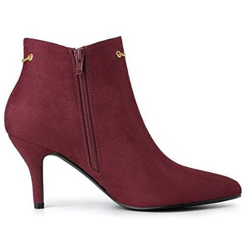 Allegra K Allegra K Women's Pointed Toe Side Zip Stiletto Heel Burgundy Ankle Booties 10 M US