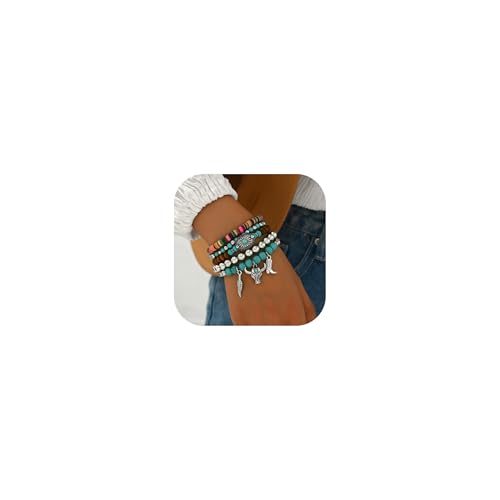Long tiantian Western Turquoise Bracelet for Women Boho Jewelry Beaded Bracelet Stack Western Inspired Clothes Concho Country Concert Cowboy Chic Oufits