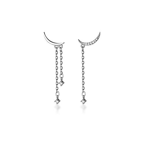 Dainty Crescent Moon Dangle Drop Stud Earrings S925 Sterling Silver Elegant Cubic Zirconia Crystal Dangling Diamond Asymmetrical Climber Earring Studs Cute Jewelry Gifts for Women Girls (Silver)