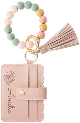 Custom Keychain Wallet Wristlet, Personalized Leather Credit Card...