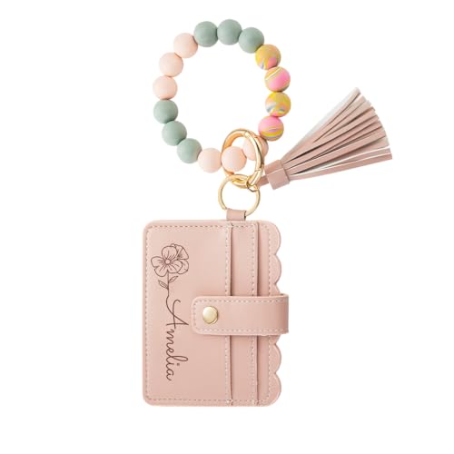 Custom Keychain Wallet Wristlet, Personalized Leather Credit Card...