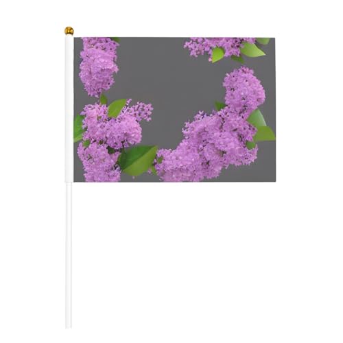 Encadrement de fleurs lilas en fleur - Drapeau à main pratique - Polyvalent - Pour les fêtes, les défilés, les décorations de vacances