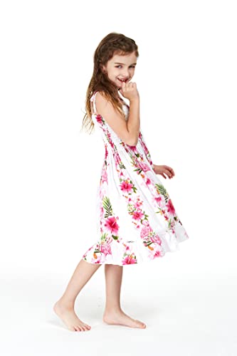 Girl Hawaiian Elastic Top Strap Dress in Pink Hibiscus Vine4