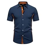 MakingDa Short Sleeve Shirts Men Slim Fit Stretchy Summer Smart Casual Fitted Button Down Shirt for Wedding Party Holiday Beach Business Office-Dark Blue-L