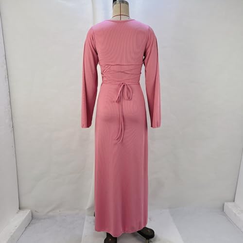 BEAGIMEG Vestito lungo da donna, sexy, elegante, monospalla e schiena scoperta, Nero 2split, L