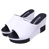 [VANDROUP] スリッパ ホワイト サンダル レディーズ 厚底 夏 ハイヒール ヒール7cm ウエッジソール 靴 可愛い おしゃれ 婦人用 スリッポン 美脚 脚長 快適 ビーチサンダル 痛くない 滑り止め ストーム 日常 ビーチ ジュート かかとなし 22.5cm サポ靴