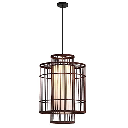 Lampe suspendue restaurant cylindrique en bambou tressé pour suspension industrielle