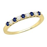 Anillo de bodas para mujer de 9 piedras, colección Dazzlingrock, de 2 mm, con zafiro azul redondo alternativo creado en laboratorio y diamante blanco natural en oro amarillo de 18 quilates, talla 5