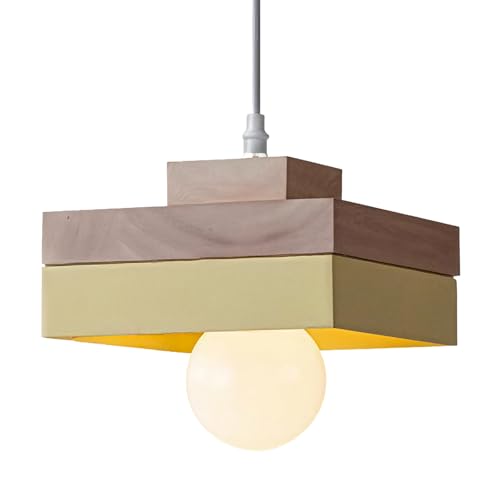WOTTES Suspension Luminaire Bois Rétro Plafonnier Design Vintage E27 Éclairage Intérieur Carée Lustre Moderne Abat-jour Métal Lampe Suspension Art pour...