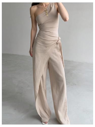 Floerns Women's Tie Side High Waisted Long Pants Wrap Front Straight Leg Pants3