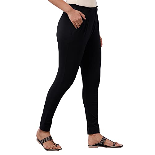 Image of De Moza Women Pencil Fit Cigarette Pant | 95% Cotton 5% Elastane | Mid Rise | 2 Pockets | Casual & Office Wear