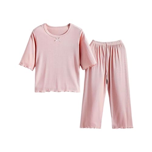 Soft Stretchy 𝐏ajamas Sets for Girls 2pc Plain Cotton Lounge 𝐏𝐉 Outfits Kids 2025 Summer Loose Tops Pants Sl𝐞epwear