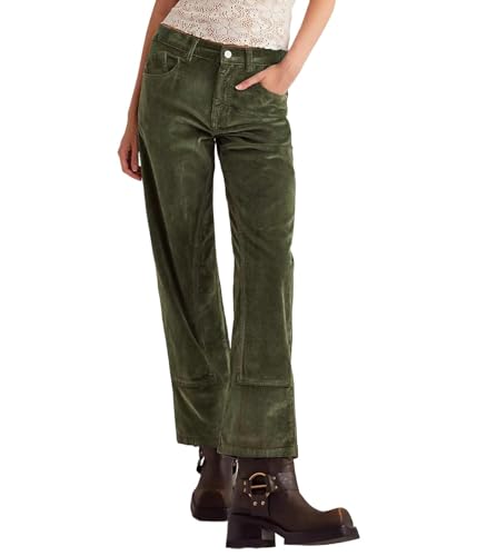 LifeShe Corduroy Pants for Women Casual Elastic Waisted Straight Leg Pant Loose Comfy Trousers with Pockets