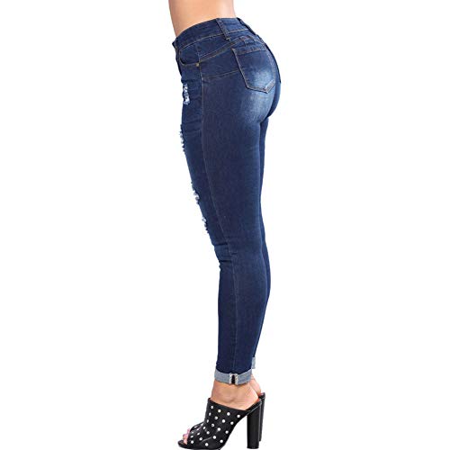 LONGBIDA Women's Stretch Ripped Jeans Skinny Distressed Destroyed Cuffed Denim Pants2