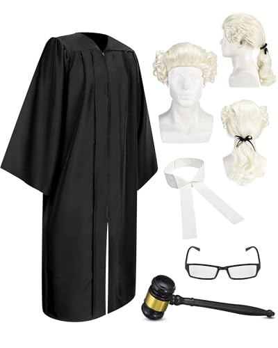 Hillban 5 Pcs Halloween Judge Costume Accessory Judge Robe False Collar Wooden Gavel Wig and Glasses for Halloween Cosplay(Fabric Bow Tie 45(50-52))
