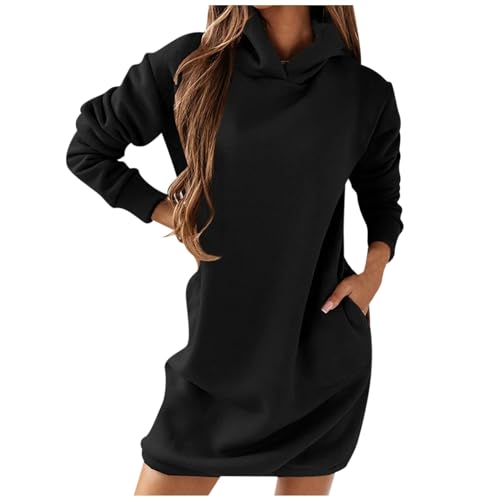 Image of Long Zipper Fleece Sweaters Solid Winter Autumn And Long-sleeved Sweater Hooded Dress Color Women's Hoodies Sweatshirts Womens Zip up Hoodies Long (Black, L)