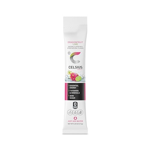 CELSIUS Dragonfruit Lime On-the-Go Powder Stick Packs, Zero Sugar 14 Count(Pack of 2)