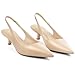 JENN ARDOR Nude Kitten Heels for Women Slingback Dressy Pumps Short Low Heeled Corporate Brown Pointed Toe Fashion Casual Frech Chic Shoes Size 8.5