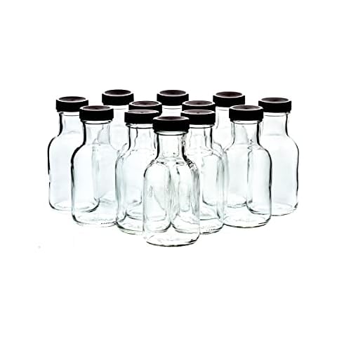 MHO Containers Set of 8oz Glass Bottles with Black Plastic Caps | Reusable Stout Flint Glass Bottles with Lids for Juicing, Kombucha, Liquids | Made in USA (Total of 12) Cover