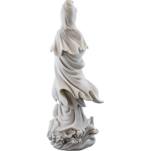 Estatua Quan Yin en pedestal de loto acabado mármol blanco miniatura 3