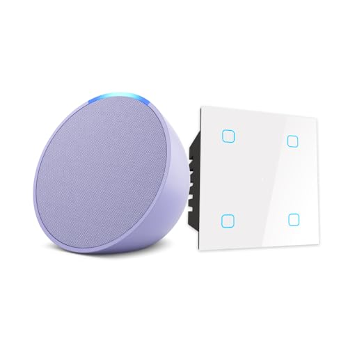Image of Amazon Echo Pop (Purple) Combo with HomeMate Wi-Fi Smart 4 Gang Touch Switch (White)