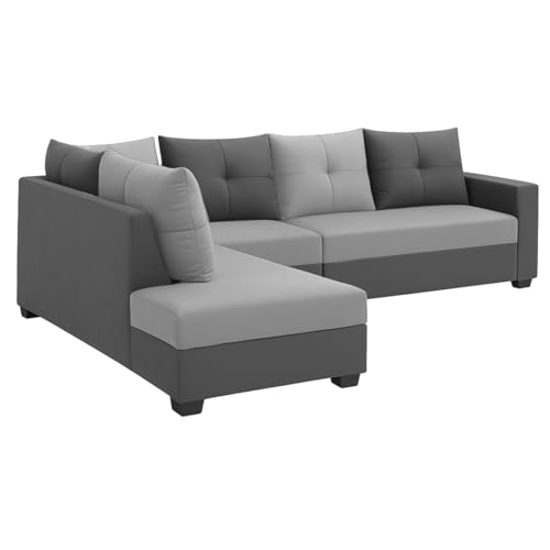 Image of SOCOZI Oriana 6 Seater LHS L Shape Sofa Set | Soft Velvet Suede Fabric | Modern Design | Plush Comfort Cushions for Living Room (Light Grey- Dark Grey)
