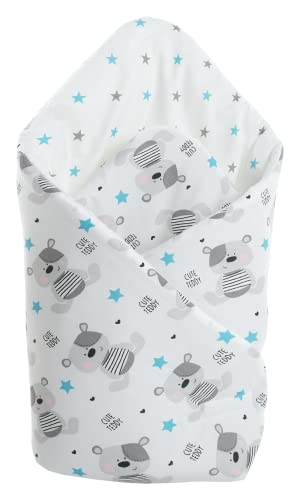 Medi Partners Saco de Dormir recién Nacido 100% Algodón 75x75cm Todo el año Croissant para niños Multifuncional Antialérgico (Teddy con Estrellas Azules)
