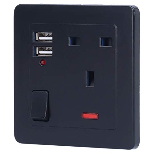 Carregador de parede USB, tomada elétrica, plugue britânico 250V preto para uso doméstico, quarto e